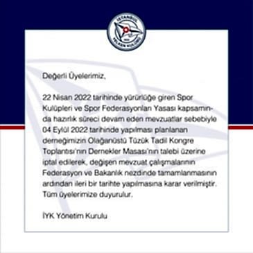 Olağanüstü Tüzük Tadil Kongresi İptal Duyurusu